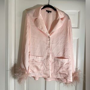 Nadine merabi pink feather silk set